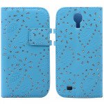 Wholesale Samsung Galaxy S4 Diamond Leather Wallet Case with Stand (Blue)